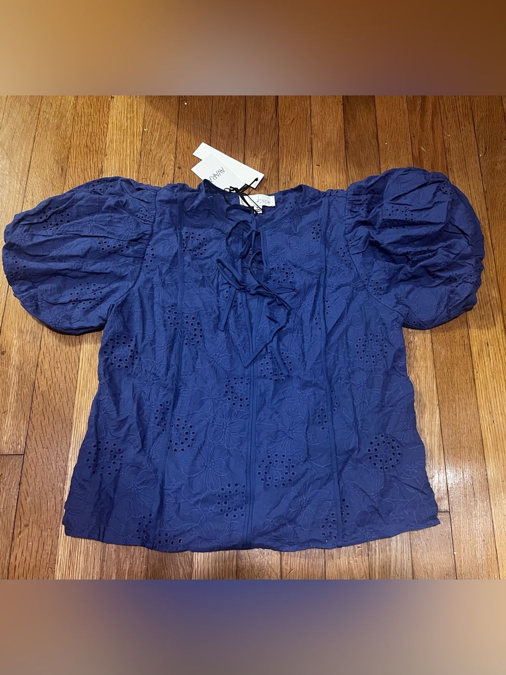 Pinch Royal Blue Eyelet Puff Sleeve Tie-Front Blouse